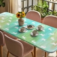 thumbnail image 3 of Easter Table Cloths for 8 Foot Rectangle Tables, Spring Bunny Silhouette Blue Green Gradient Patio Waterproof Elastic Fitted Tablecloths, Washable Rectangular Table Cover for Camping, 3 of 8