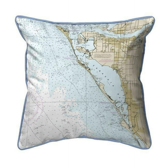Betsy Drake ZP11424S Sarasota Bay, FL Nautical Map Extra Large Zippered Indoor & Outdoor Pillow - 22 x 22 in.