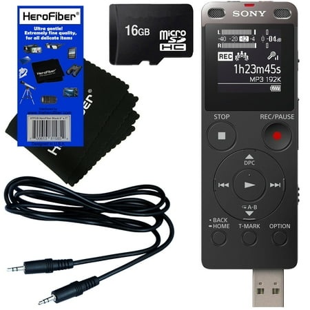 Sony ICD-UX560 Stereo Digital Voice Recorder with Direct USB & Built-in 4GB + 16GB Micro SDHC Memory Card + Auxiliary Cable + HeroFiber® Ultra Gentle Cleaning Cloth