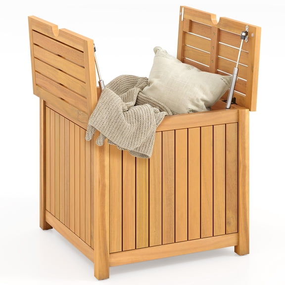 Gymax 2-in-1 Outdoor Side Table w/Storage Umbrella Hole & Removable Base for Backyard