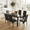 Black-Glass Table and 6 Chairs, variant on 63" Rectangular Dining Table Set for 6, PU Upholstered Chair Kitchen Dinette Furniture for Home & Restaurant,Sturdy Easy Clean,Black