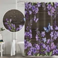 thumbnail image 5 of Purple Flowers Shower Curtain, Waterproof Shower Curtains for Bathroom, Butterfly Spring Floral Wooden Farmhouse Washable Fabric Bathtub Curtain Set Bath Decor with 12 Hooks Extra Long 72"x96", 5 of 8