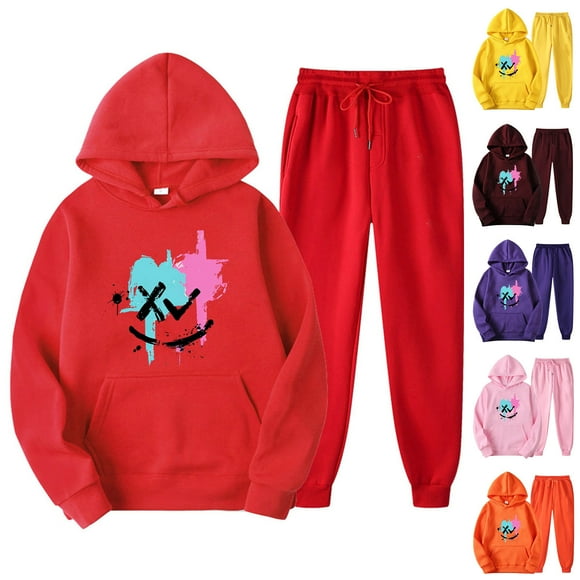 JURANMO Fashion 2 Piece Outfits for Women, Printed Jogging Suits Casual Sweatsuits Sets Long Sleeve Hoodie and Sweatpants Two Piece Matching Sets Lightening Deals Wine S
