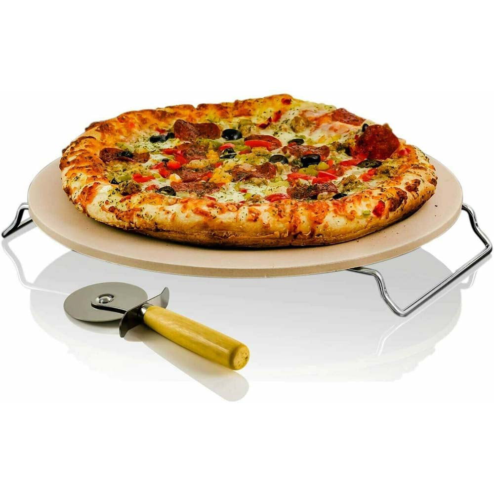 Details about   NEW Pampered Pizza Stone Set Round Baking Rack Chef Oven Natural Large 