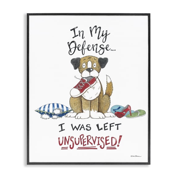 Stupell Industries Left Unsupervised Dog Animals Painting Black Framed Art Print Wall Art, 11 x 14