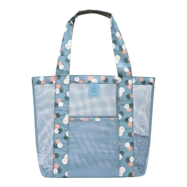Xiying - Bolsa de Playa de Malla de Gran Capacidad con Correa de Hombro Ajustable, Base Expandible para Conchas y Juguetes, Bolsa de Almacenamiento Plegable para Viajes Al Aire Libre, Playa, Natación