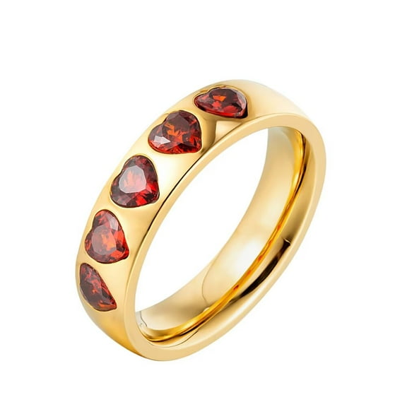 PAURO Women Stainless Steel Heart Engagement Rings Inlay Red Heart Cubic Zirconia Wedding Anniversary Propose Ring Gold Size 9