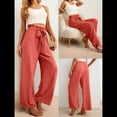 thumbnail image 4 of Pantalones Anchos para Mujer con Bolsillos, Cintura Alta, Nudo Ajustable, Holgados, Informales, para Trabajo y Negocios. Rojo XXL, 4 of 6