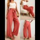 thumbnail image 4 of Pantalones Anchos para Mujer con Bolsillos, Cintura Alta, Nudo Ajustable, Holgados, Informales, para Trabajo y Negocios. Rojo L, 4 of 6