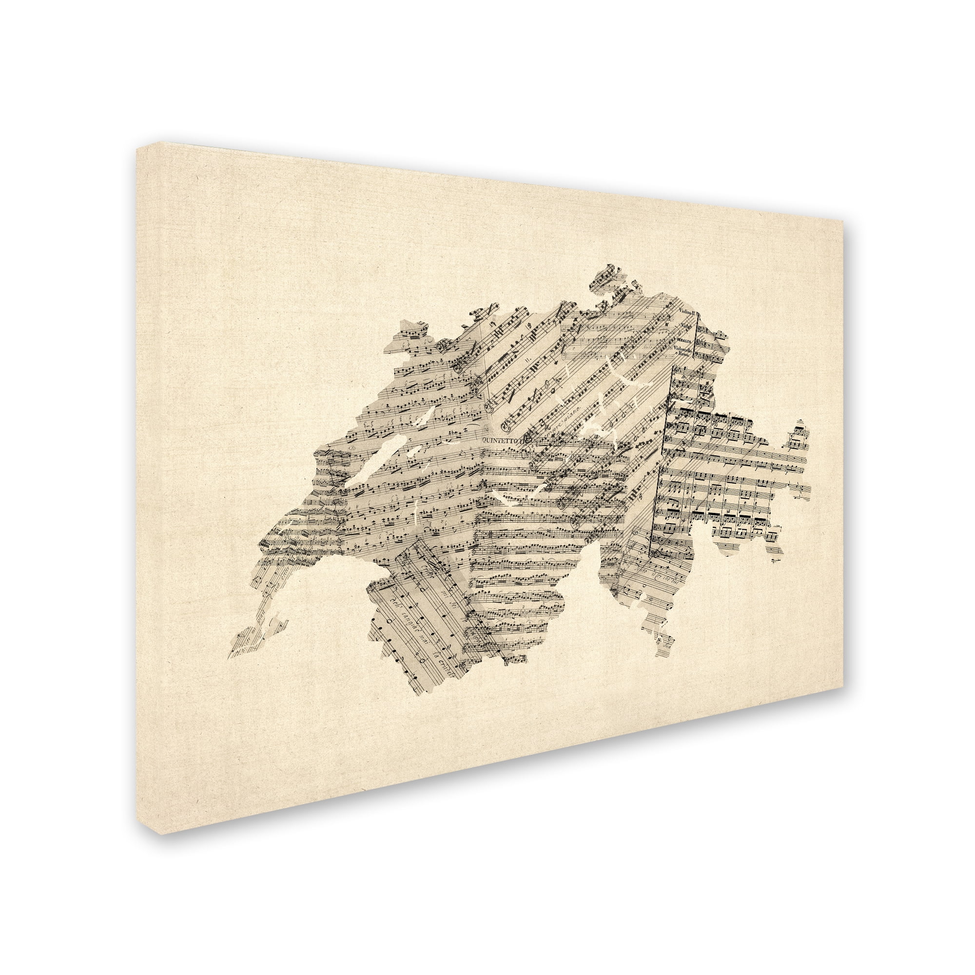 "Old Sheet Music Map of Switzerland" Canvas Art by Michael Tompsett