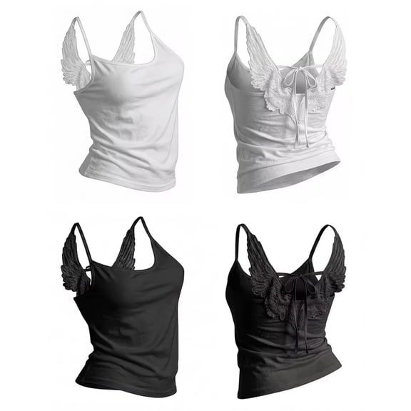 Angel Wings Tank Tops with Built In Bra Summer Tops Sleeveless Strap Embroidery Tie Cami Beach Travel Trendy Angel Wings Tops