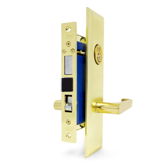 Lever Mortise Keyed Lockset - Right Hand - Polished Brass US3 Finish - 2-1/2" Backset - 2 SC1 Keys