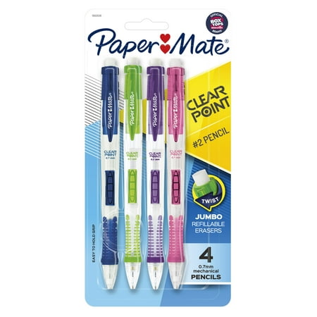 Paper Mate Clear point Mechanical Pencils, 0.7mm, HB #2, Fashion Barrels, 4 Count