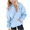 thumbnail image 2 of Girls Hoodie Blue 3-14 Years, Cute Bow Print Kids Pullover Sweatshirt, Soft Casual Hoodie with Pocket for Girls,Size 3-4 T, 2 of 7