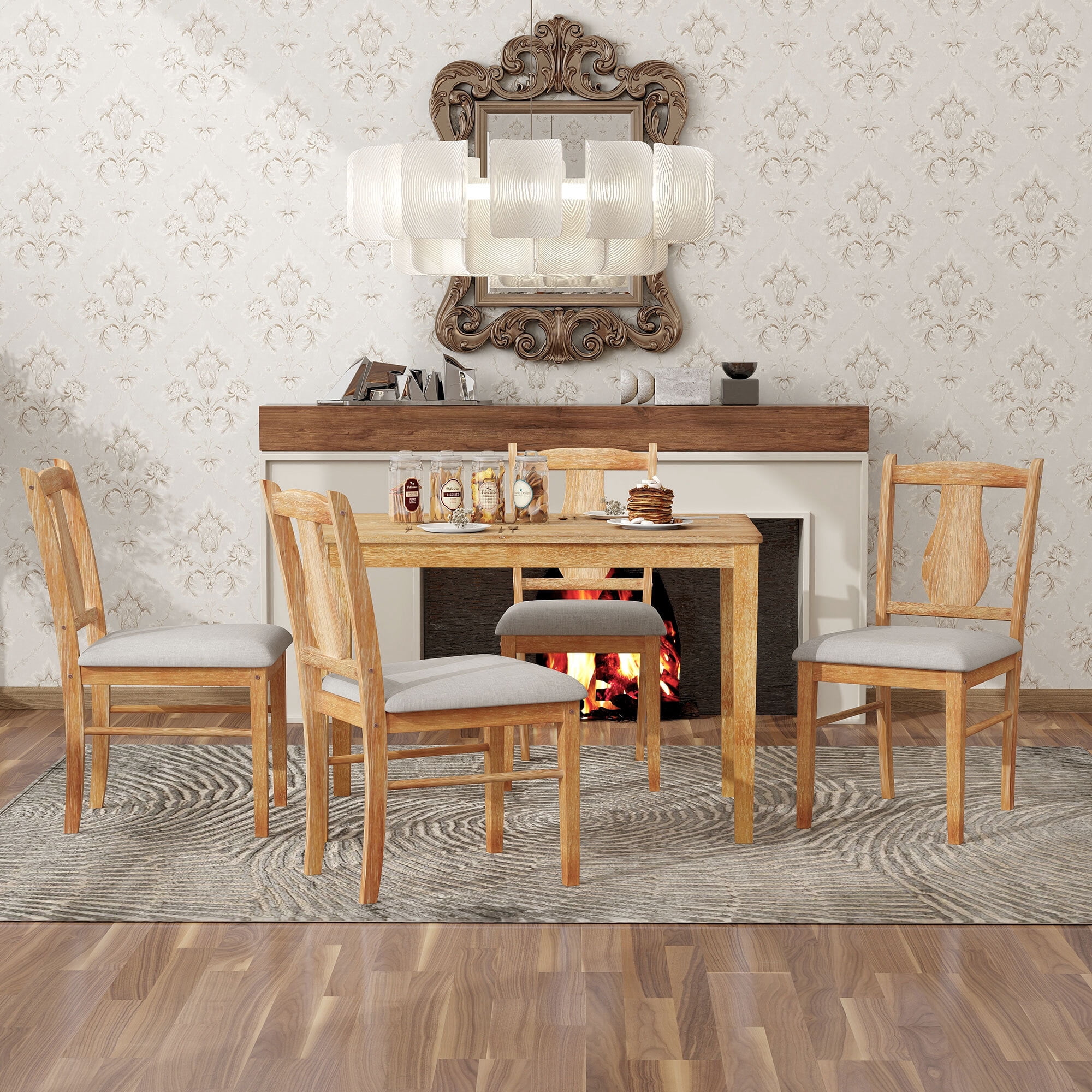 Euroco 5 Piece Modern Particle Board Dining Table Set, Natural