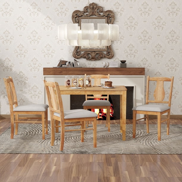 Euroco 5 Piece Modern Particle Board Dining Table Set, Natural