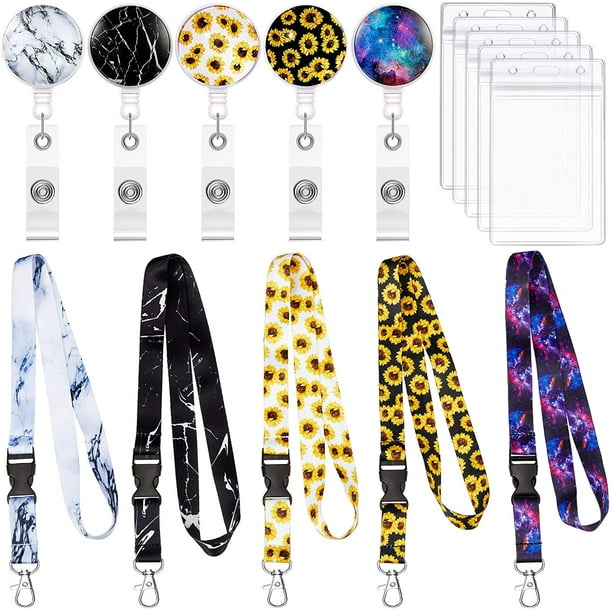 5 Sets Lanyard with ID Holder Lanyards with Retractable Badge Reel