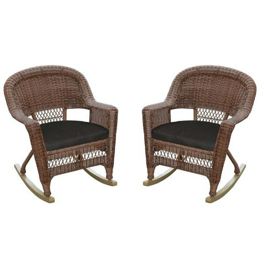 Set of 2 Honey Brown Woven Resin Wicker Outdoor Patio Rocker Chairs