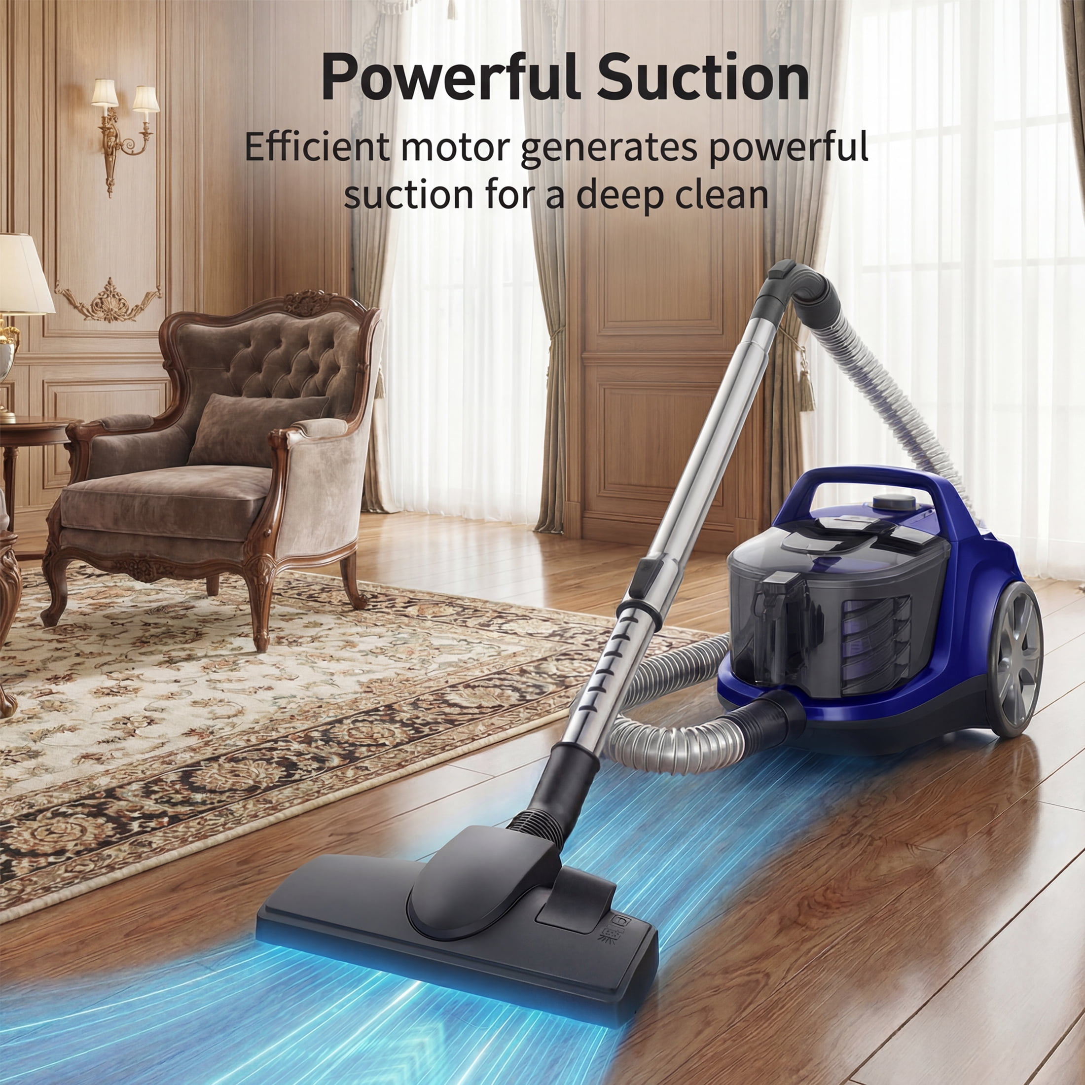 Vacuum Cleaner, 1200W 3.6 QT Bagless Canister Vacuum, Turbo Brush, Double HEPA Filter, Blue