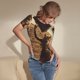 thumbnail image 3 of Balery Egyptian Cat Pharaoh Magic Body de cuello redondo de manga corta para mujer Tops de manga corta Tops básicos-XX-Large, 3 of 7