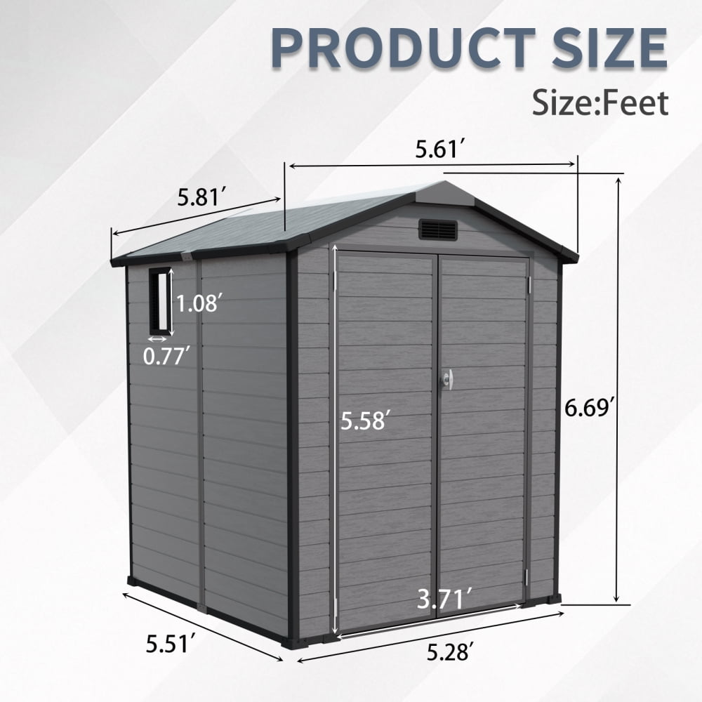 6x6 FT Plastic Shed with Floor & Window, Lockable Resin Outdoor Storage, All-Weather Garden Tool Shed, Easy Setup
