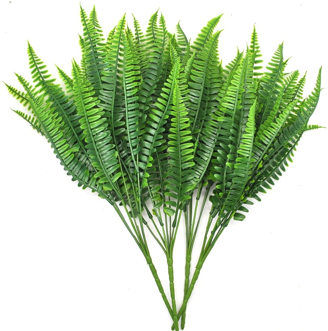 TETOU 4Pcs Artificial Outdoor Greenery Boston Fern Hanging Plastic Plants Garden Decor