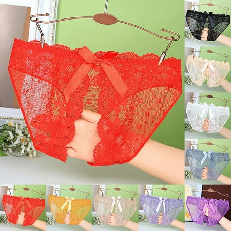 Womens Bow Crotchless Mesh Embroidery Sexy Panties Lace Seethrough Underwear Black L YIWEI