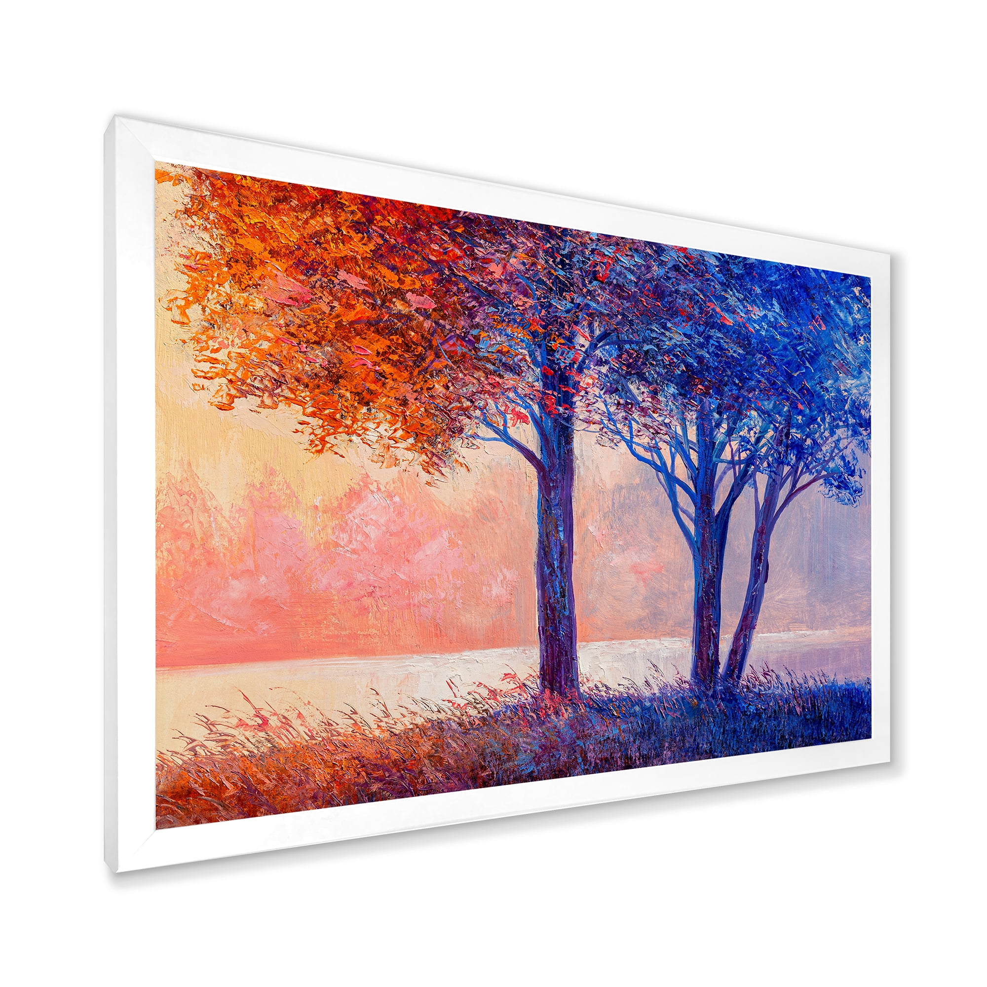 Designart 'Colorful Autumn Forest Trees Along Beautiful River' Lake House Framed Art Print