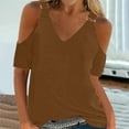 thumbnail image 2 of Timegard Womens Tops Summer V Neck Cold Shoulder Short Sleeve Fitting Comfy Tee Tops Casual Fashion, 2 of 5