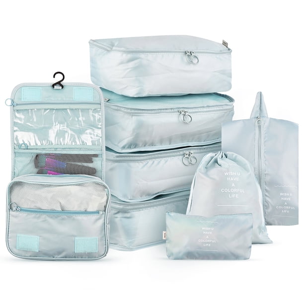 Bolsas de almacenamiento 8PCS Set Organizador de viaje Maleta Conjunto de embalaje Estuches de almacenamiento Organizador de equipaje portátil Ropa