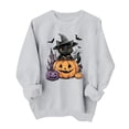 thumbnail image 3 of Gamivast Halloween Graphic Pullover Sweatshirts for Women Cute Cat In Pumpkin Print Long Sleeve Fall Tops Lightweight Comfortable Crewneck Casual Novelty Jumper Shirt Gray L, 3 of 6