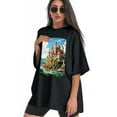 thumbnail image 3 of Plus Size Shirt for Women Black Tops for Women Short Sleeves Shirt for Women Castle (62） T Shirt Crewneck Shirt for Women 2XL, 3 of 5