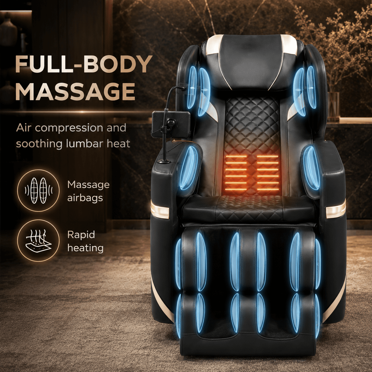 Aenkyo Full Body Zero Gravity Massage Chair Recliner with 8 Fixed Rollers, Foot Massage and Heating, Black