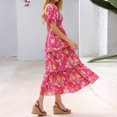 thumbnail image 6 of Aellinatey Womens Square Neck Smocked Dress Puff Short Sleeve Floral Casual Ruffle Tiered Maxi Wedding Guest Dresses, 6 of 8