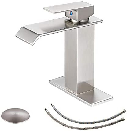 Bathroom Faucet Chrome Waterfall Sink Single Handle One Hole Vanity Basin Lavatory Commercial Supply Hose Lead-Free by Bathlavish 