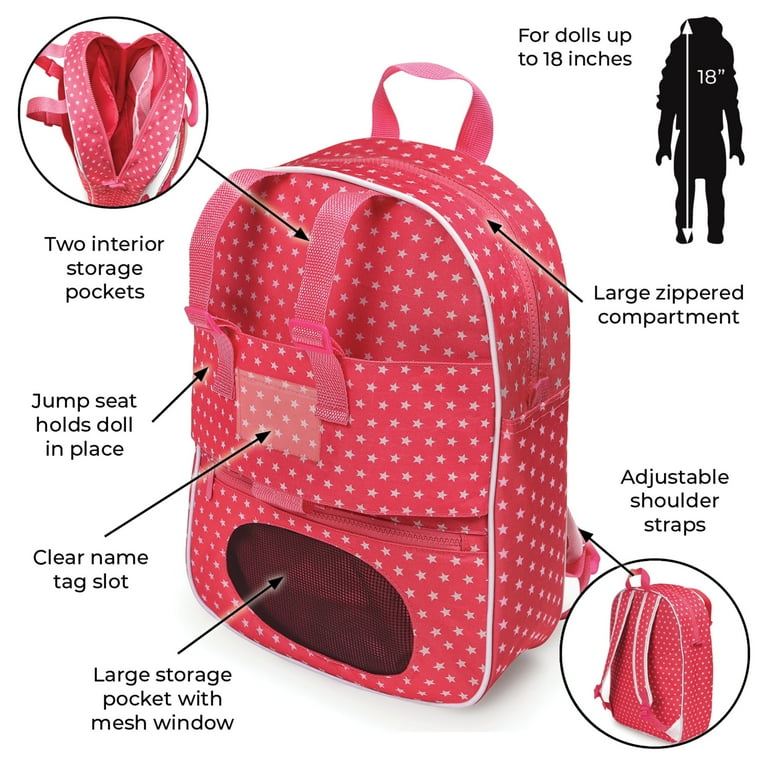 Badger Basket Doll Travel Backpack with Plush Friend Compartment
