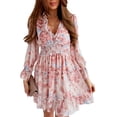 thumbnail image 2 of TRKIYQC Vestido de Mujer con Escote en V Profundo Estampado de Flores Manga Larga Cintura Fruncida de una Pieza, Vestido Holgado Ultrafino con Volantes TRKIYQC moderno, 2 of 9