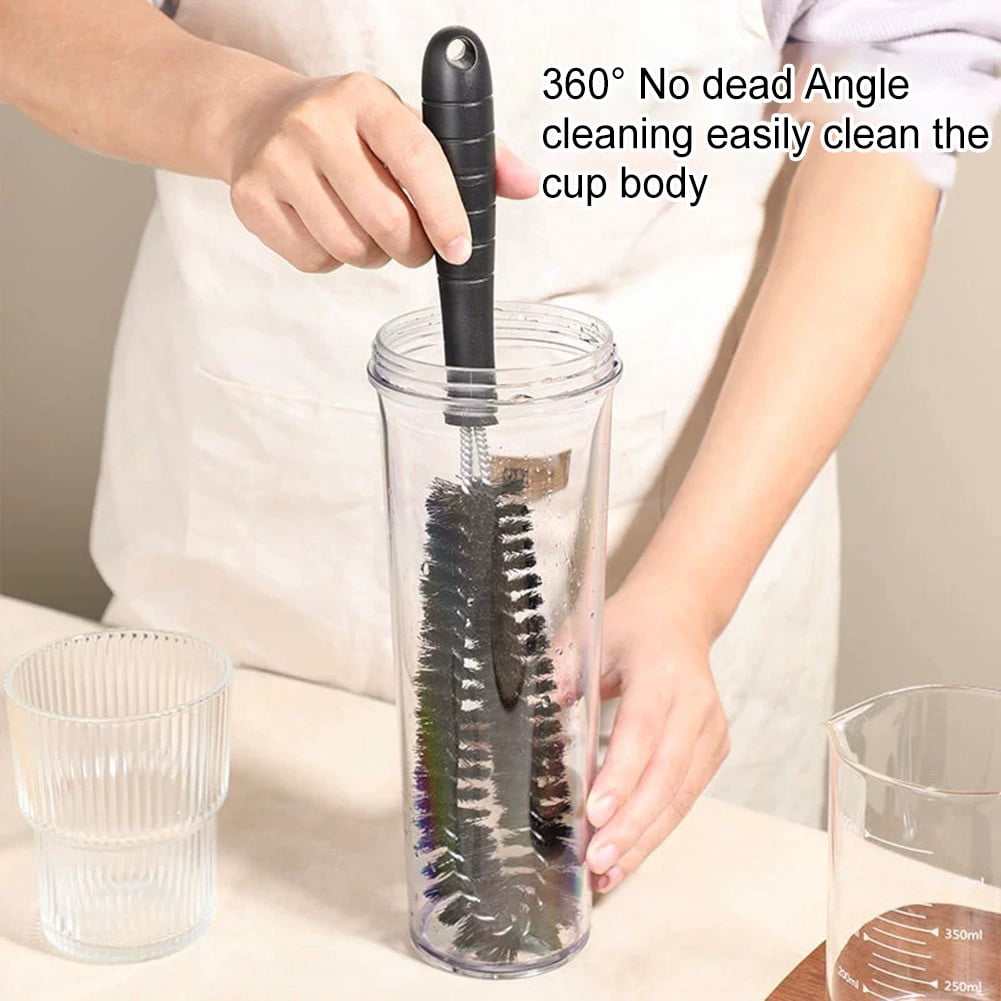 Simple Handle Cup Brush Long Soft Bristle Cleaning Tool for Bottles Tires Wheels Kitchen Automotive 36cm Black 2 Pack