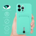 thumbnail image 4 of TPU Wallet iPhone 13 Case, Card Holder Camera Protection Cover + Screen Protector, Push-able Card Slot Case Compatible with iPhone 13 Phone Case Girls Women -Green, 4 of 13
