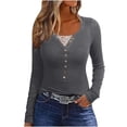 thumbnail image 2 of Qertyioot Chemise Blouse Décontractée pour Femme à Boutons, Manches Longues, Col Rond, Ajustée, avec Dentelle Cousue, 2 of 6
