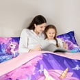 thumbnail image 5 of Erosebridal Purple Unicorn Animal 7-Piece Bedding Comforter Set,Kawaii Stars Rustic Flower Mushroom King Bedding Sets For Kids,Reversible Pink, 5 of 7