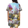 thumbnail image 4 of Womens Pajama Sets With Pocket, Dreamy Pink Mushroom House Lounge Sets Short Sleeve Sleepwear PJ Sets for Women, 4 of 6