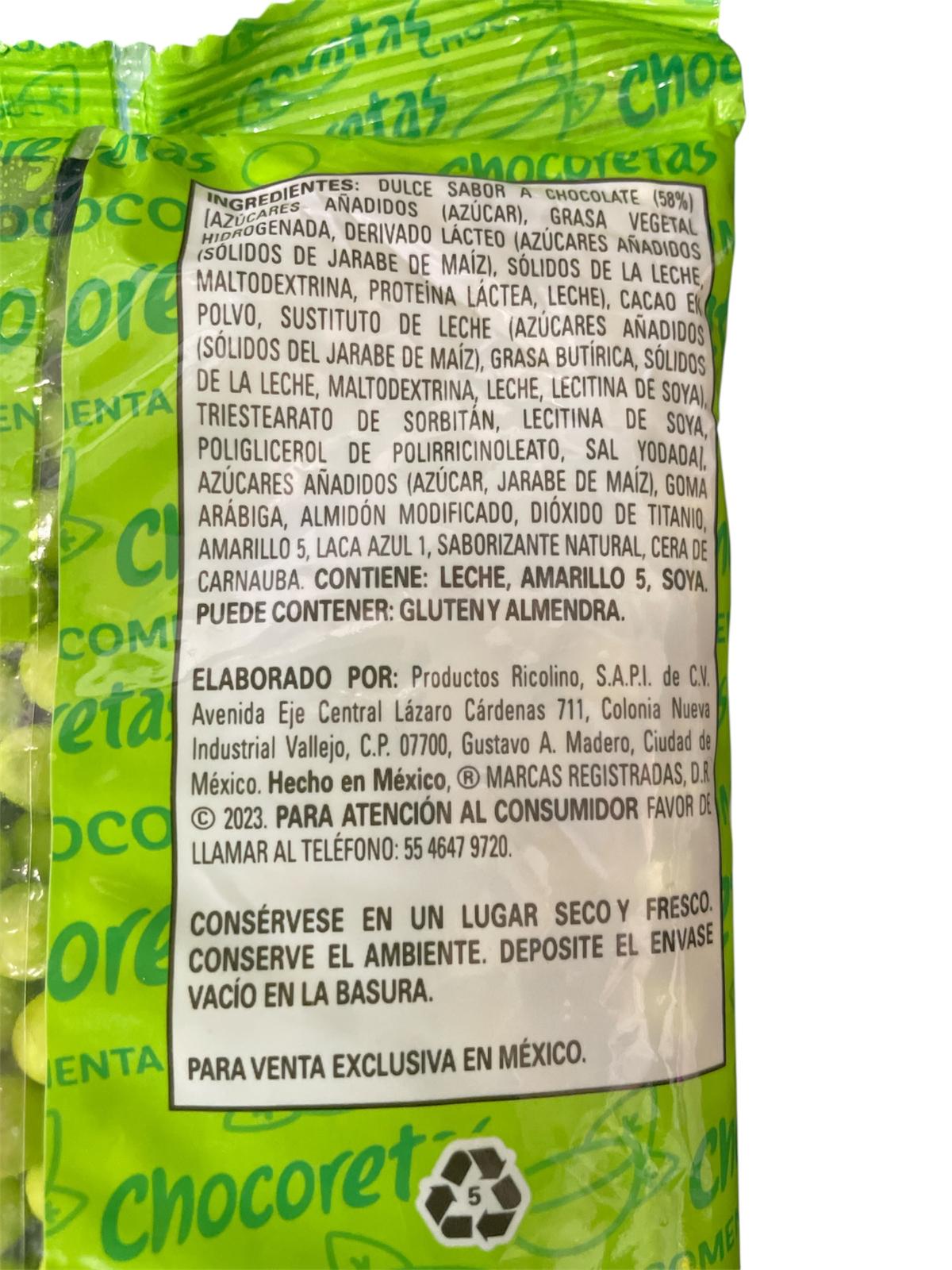 Ricolino Chocoretas- Dulce Confitado Sabores Mentay Chocolate ( A classic Mexican mint chocolate candy)