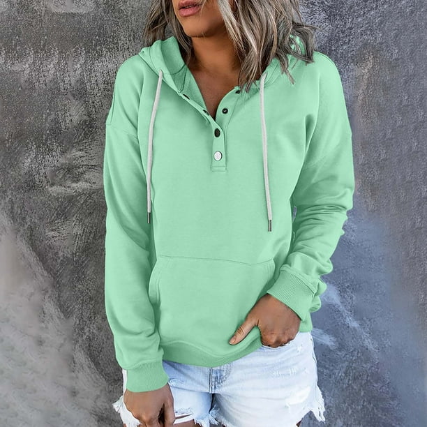 ICHUANYI Clearance Women's Hooded Solid Color Long-sleeved Sweatshirt Casual Blouse Pullover Tops(Mint Green, S) ICHUANYI WER2023080802501