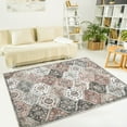 thumbnail image 4 of FairOnly 8'x10'Boho Vintage Floral Printed Machine Washable Rug for Living Room Bedroom Low Pile Stain Resistant Oriental Floor Area Rug for Kitchen Laundry,Grey Pink, 4 of 7