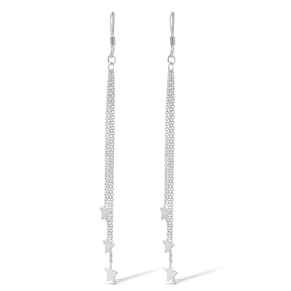 Simply Modern Chained Falling Stars Tassel Sterling Silver Dangle Earrings