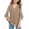 thumbnail image 6 of ZACPNCV Girls Solid Mesh Glitter Sparkling Top Long 3/4 Sleeve V Neck Blouse Breathable for Party Celebration Special Occasion Tween, 6 of 8