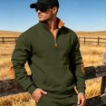 thumbnail image 3 of Homeyce Mens 3/4 Zip Pullover Fleece Sweatshirt Casual Quilt Sweater Fleece Lined 1/4 Zip Drop Shoulder Relaxed Fit Ribbed Cuffs and Hem Long Sleeve Business Casual Fall Winter Fashion,Green L, 3 of 4