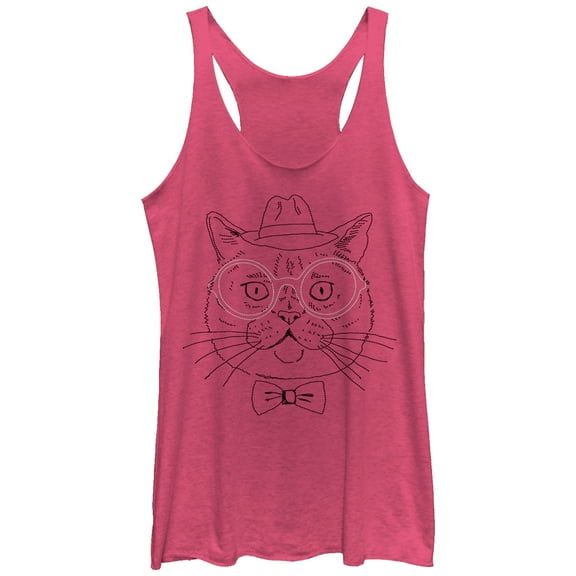 Women's Lost Gods Bow Tie Cat  Racerback Tank Top Pink Heather Large