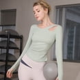 thumbnail image 3 of Ropa de yoga hueca para mujer, almohadilla para el pecho, otoño e invierno, deportes, manga larga, top profesional para correr, entrenamiento de pilates, 3 of 5